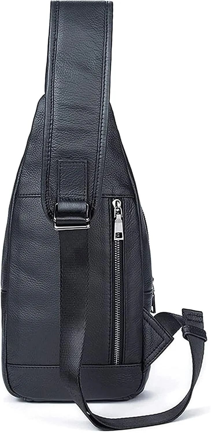 Anti Theft Chest Bag Vintage Leather Sling Crossbody Backpack Casual Shoulder Daypack(Black)