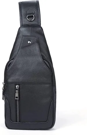 Anti Theft Chest Bag Vintage Leather Sling Crossbody Backpack Casual Shoulder Daypack(Black)