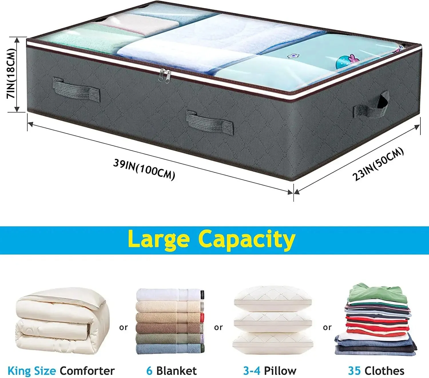 ANYHOUZ Storage Bag With PVC Window Space Saving Non Woven Closet Organizer