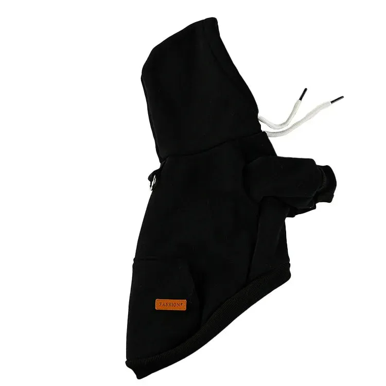ANYWAGS Pet Clothes Black Warm Fleece Hoodie Jacket with Back Pockets Sweatshirt for Cosplay and Cold Weathers