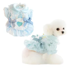 ANYWAGS Pet Clothes Blue Cotton Princess Dress with Tassels and Heart Shape Clothe for Fancy and Special Occasions