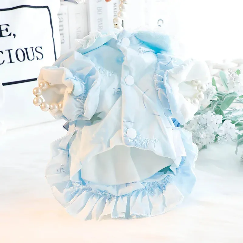 ANYWAGS Pet Clothes Blue Cotton Princess Dress with Tassels and Heart Shape Clothe for Fancy and Special Occasions