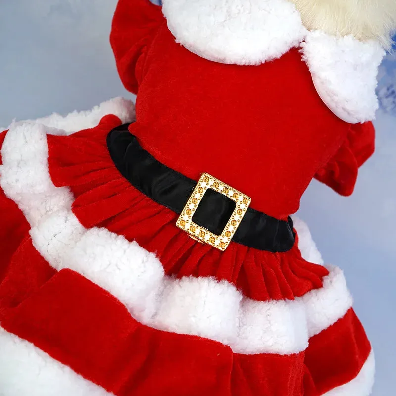 ANYWAGS Pet Clothes Christmas Princess Dress with Fluffy Skirt and Belt for Holiday Season and Occasions
