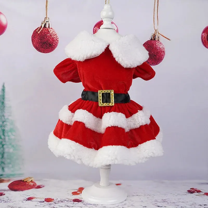 ANYWAGS Pet Clothes Christmas Princess Dress with Fluffy Skirt and Belt for Holiday Season and Occasions