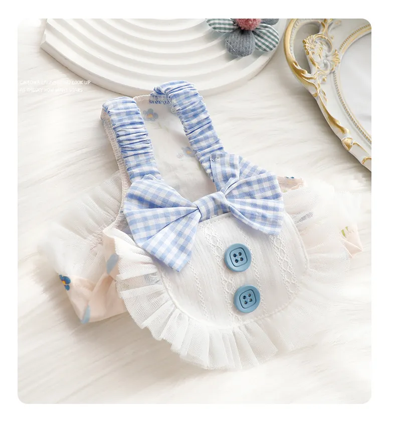 ANYWAGS Pet Clothes Light Blue and White Princess Dress with Big Buttons and Printed Tassels for Cosplay and Special Occasions