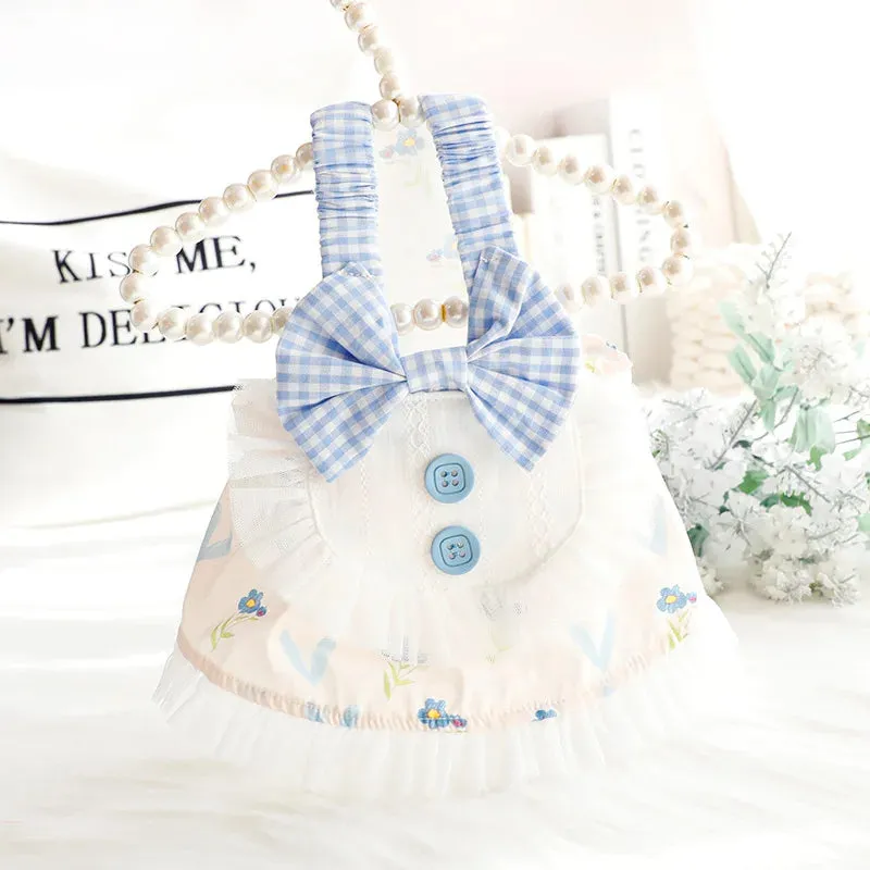 ANYWAGS Pet Clothes Light Blue and White Princess Dress with Big Buttons and Printed Tassels for Cosplay and Special Occasions