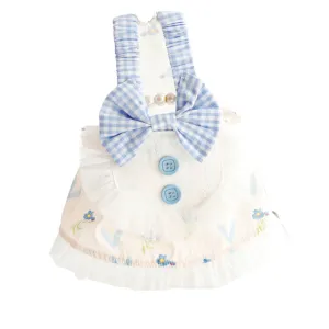 ANYWAGS Pet Clothes Light Blue and White Princess Dress with Big Buttons and Printed Tassels for Cosplay and Special Occasions
