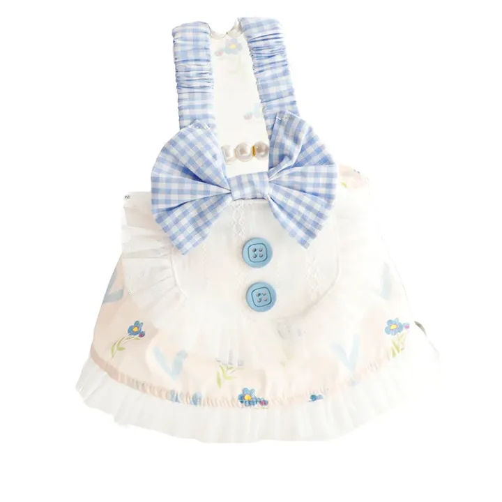 ANYWAGS Pet Clothes Light Blue and White Princess Dress with Big Buttons and Printed Tassels for Cosplay and Special Occasions