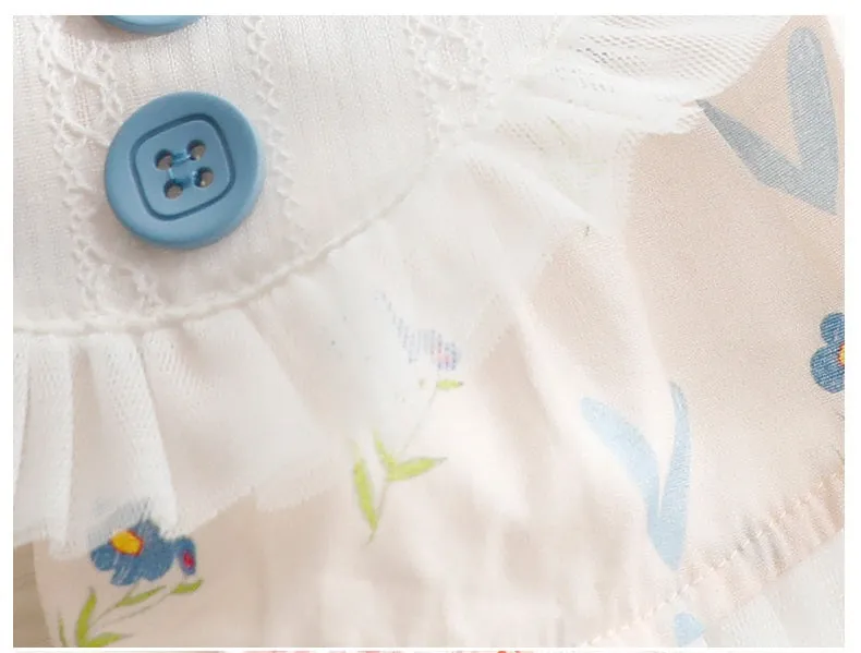 ANYWAGS Pet Clothes Light Blue and White Princess Dress with Big Buttons and Printed Tassels for Cosplay and Special Occasions