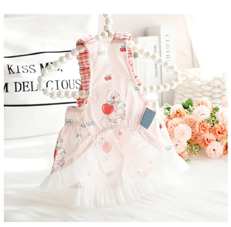 ANYWAGS Pet Clothes Light Pink and White Princess Dress with Big Buttons and Printed Tassels for Cosplay and Special Occasions