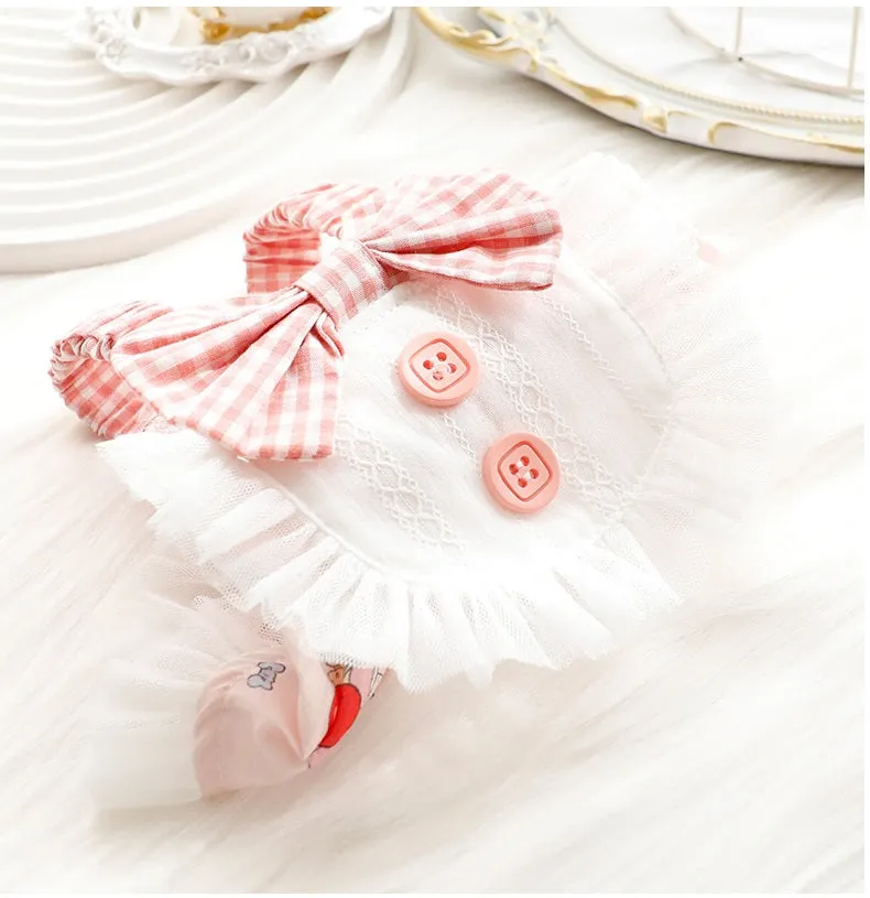 ANYWAGS Pet Clothes Light Pink and White Princess Dress with Big Buttons and Printed Tassels for Cosplay and Special Occasions