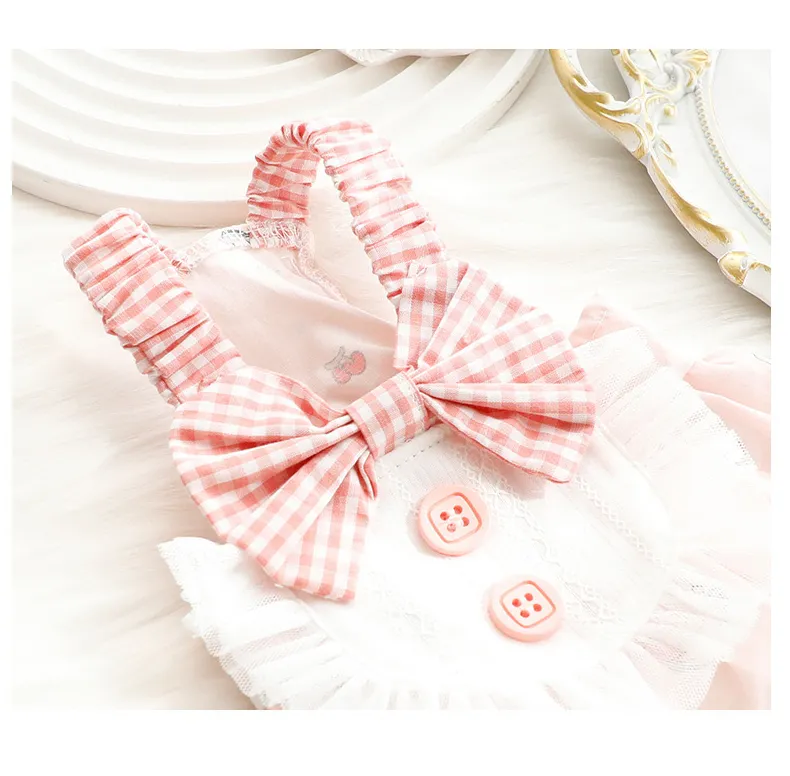 ANYWAGS Pet Clothes Light Pink and White Princess Dress with Big Buttons and Printed Tassels for Cosplay and Special Occasions