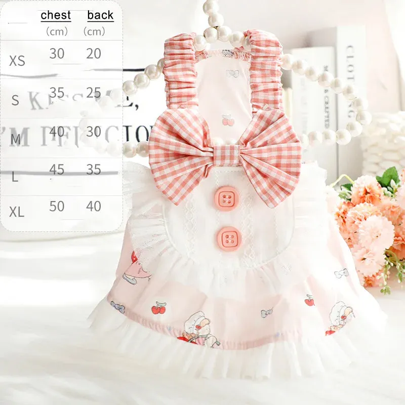 ANYWAGS Pet Clothes Light Pink and White Princess Dress with Big Buttons and Printed Tassels for Cosplay and Special Occasions