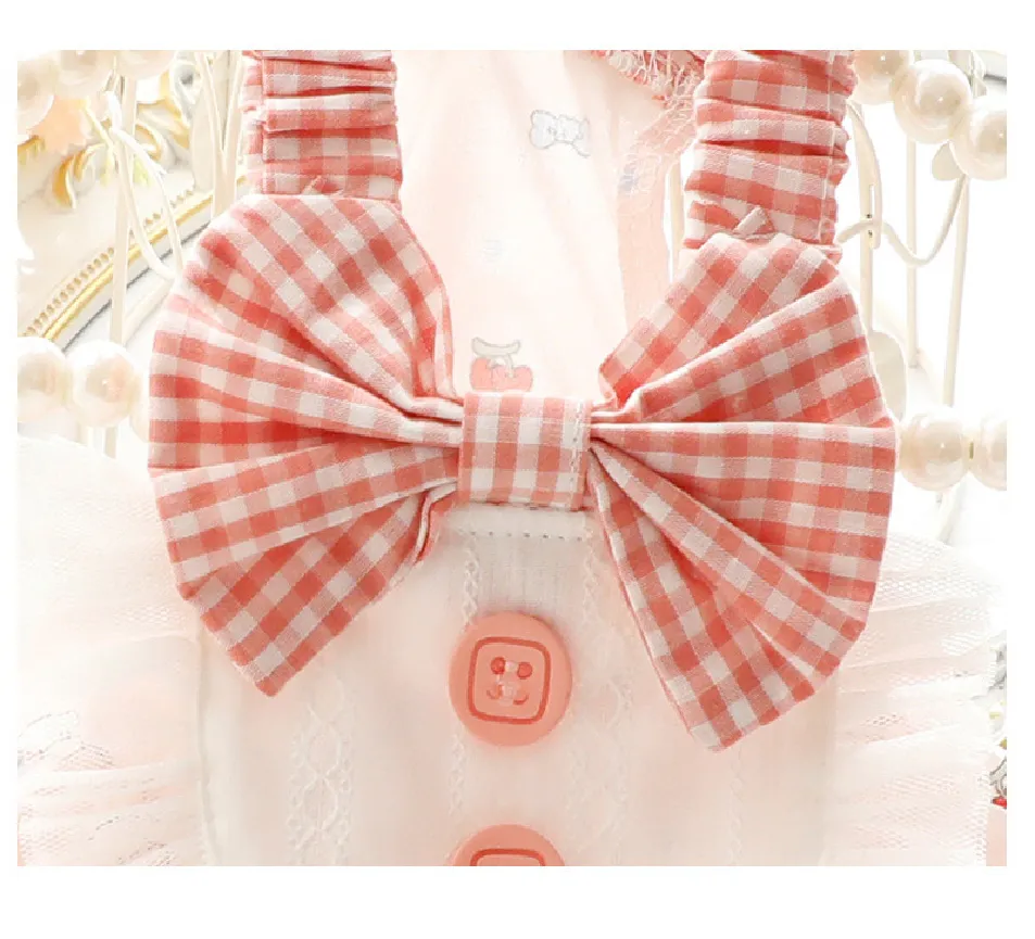 ANYWAGS Pet Clothes Light Pink and White Princess Dress with Big Buttons and Printed Tassels for Cosplay and Special Occasions