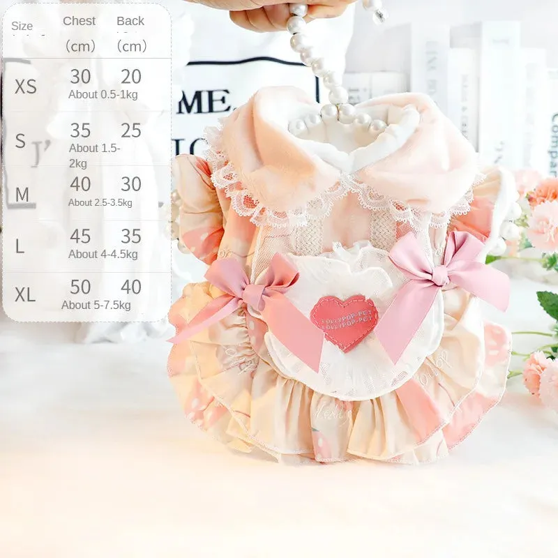 ANYWAGS Pet Clothes Pink Cotton Princess Dress with Tassels and Heart Shape Clothe for Fancy and Special Occasions