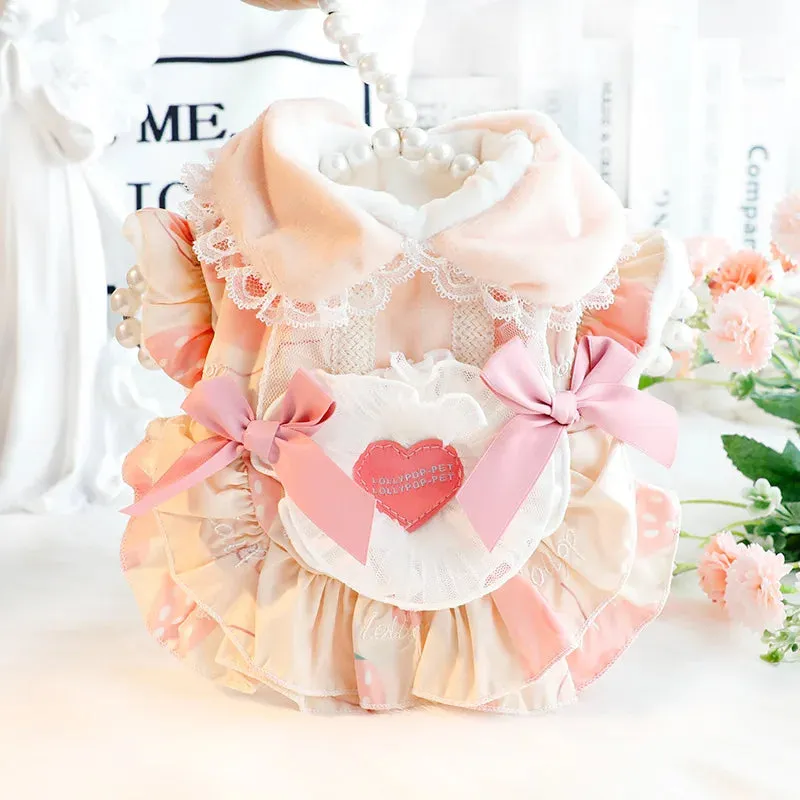ANYWAGS Pet Clothes Pink Cotton Princess Dress with Tassels and Heart Shape Clothe for Fancy and Special Occasions