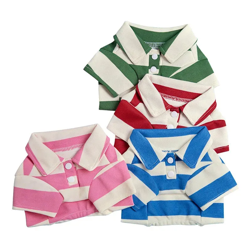 ANYWAGS Pet Clothes Stripe Green and White Breathable Summer Polo Shirt for Cosplay and Formal Occasions