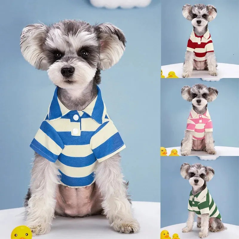 ANYWAGS Pet Clothes Stripe Green and White Breathable Summer Polo Shirt for Cosplay and Formal Occasions