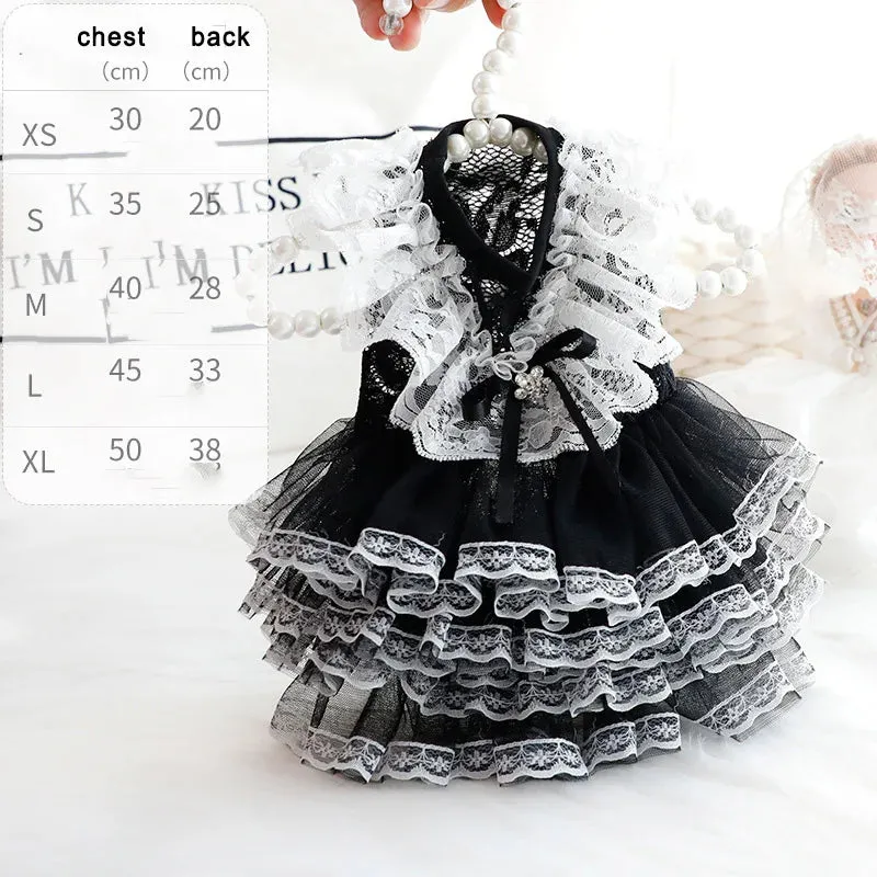 ANYWAGS Pet Clothes White and Black Princess Dress with Tassel Skirt for Cosplay and Special Occasions