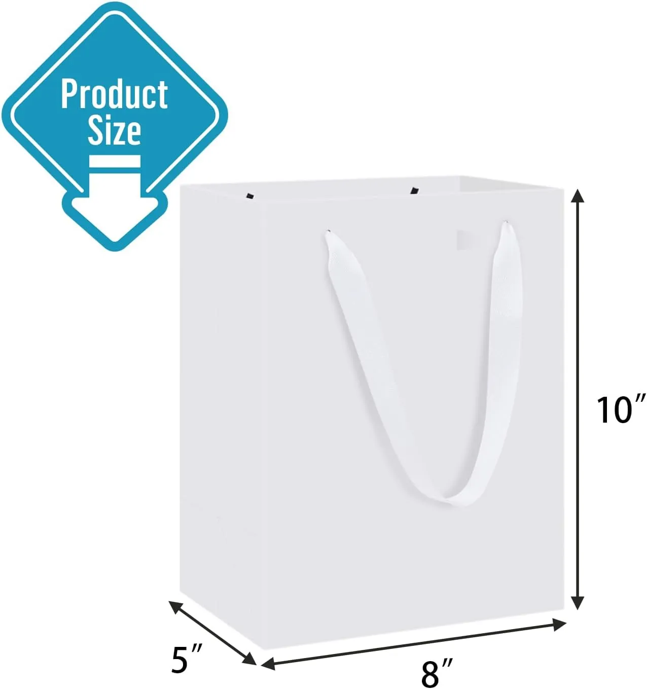 Aosric White Gift Bags with Handles, 12 Pcs 8"x5"x10" Durable, Reusable, Foldable Medium Cardstock Paper Bags for Party Favors, Christmas, Baby Shower, Birthday, Wedding, Shopping, and Retail Use