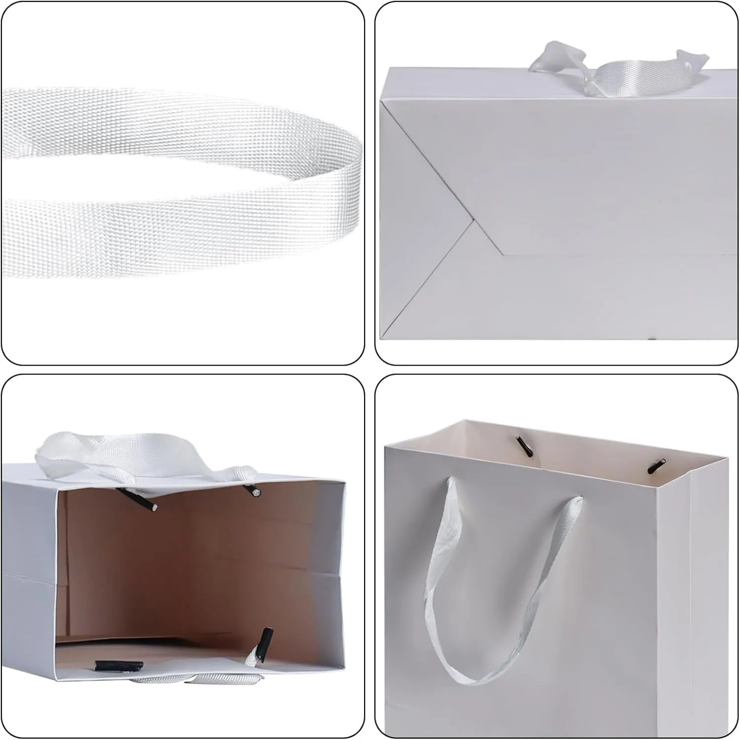 Aosric White Gift Bags with Handles, 12 Pcs 8"x5"x10" Durable, Reusable, Foldable Medium Cardstock Paper Bags for Party Favors, Christmas, Baby Shower, Birthday, Wedding, Shopping, and Retail Use