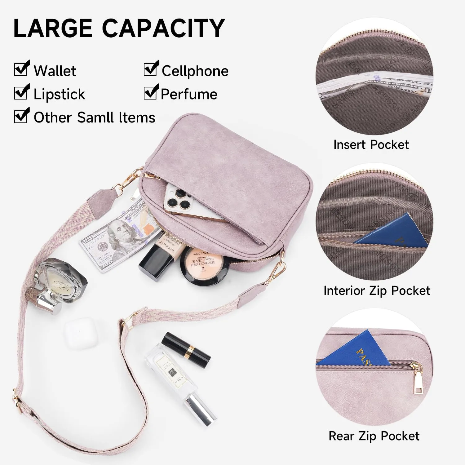 APHISON Quilted Crossbody Bags for Women Trendy,Vegan Leather Small Purses Shoulder Handbags with Adjustable Wide Strap