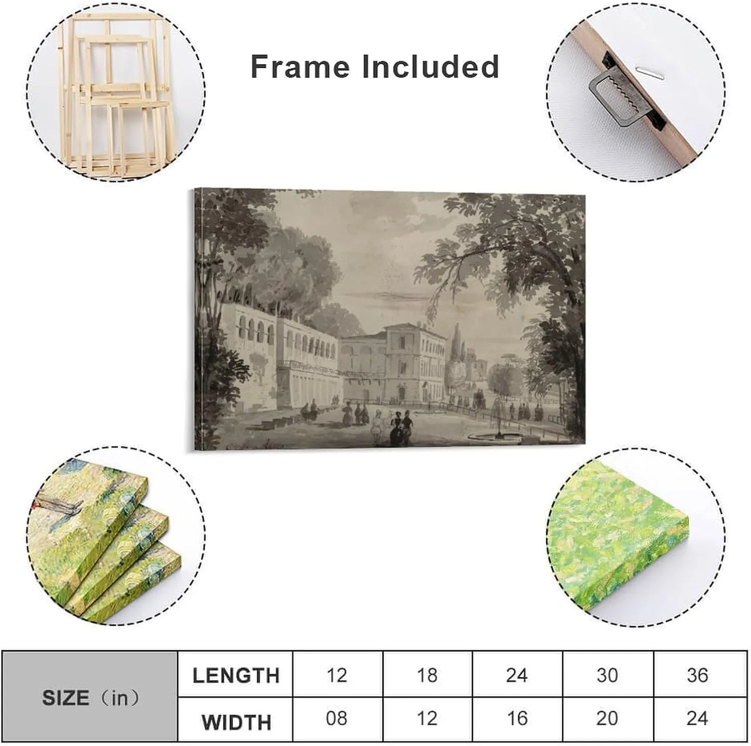 Aranciera of The Villa Borghese by Ippolitos Caffi Gifts Canvas Painting Poster Wall Art Decorative Picture Prints Modern Decor Framed-unframed 16x24inch(40x60cm)