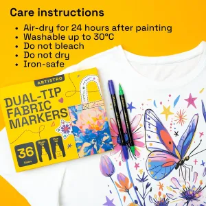 ARTISTRO 36 Dual-Tip Fabric Markers - Fabric Decorating Kit - Permanent for Clothes - No Bleed Pens for T-Shirts, Bags, Textile, Canvas, and More (Brush Tip and Fine Tip)