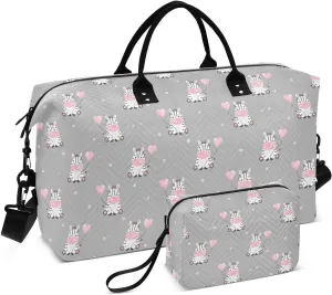 Aslsiy Travel Duffel Bags for Women Cute Zebra with Balloon Sports Duffel Bags Heart Balloon Weekender Bags Gym Bag with Toiletry Bag Carry on Overnight Bag