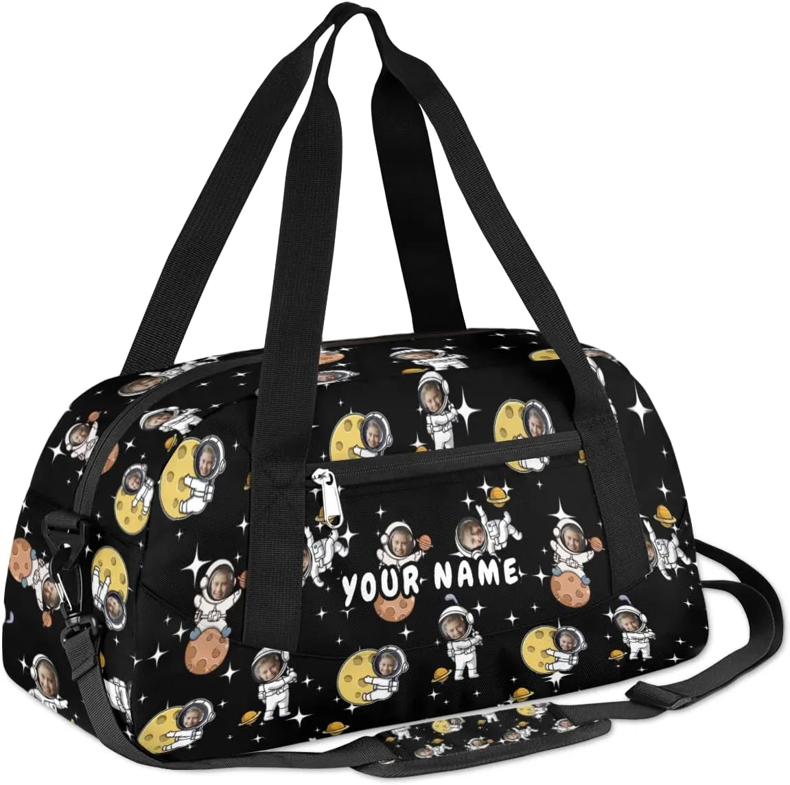 Astronaut Funny Face Personalized Kids Duffel Bag for Girls Boys, Astronauts Space Custom Dance Bag Overnight Small Duffel Bag Carry On Weekend Sports Travel Bag for School Practice Gymnastics Ballet