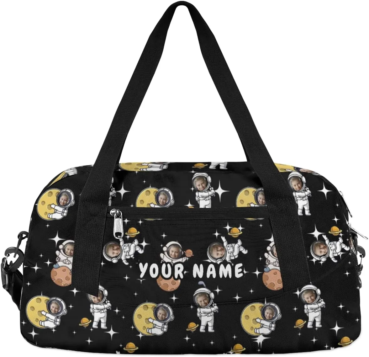 Astronaut Funny Face Personalized Kids Duffel Bag for Girls Boys, Astronauts Space Custom Dance Bag Overnight Small Duffel Bag Carry On Weekend Sports Travel Bag for School Practice Gymnastics Ballet
