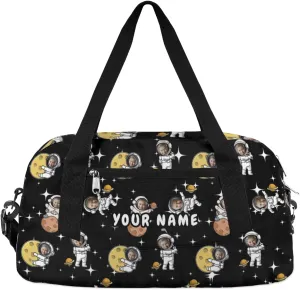 Astronaut Funny Face Personalized Kids Duffel Bag for Girls Boys, Astronauts Space Custom Dance Bag Overnight Small Duffel Bag Carry On Weekend Sports Travel Bag for School Practice Gymnastics Ballet