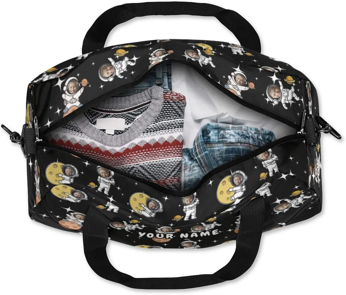 Astronaut Funny Face Personalized Kids Duffel Bag for Girls Boys, Astronauts Space Custom Dance Bag Overnight Small Duffel Bag Carry On Weekend Sports Travel Bag for School Practice Gymnastics Ballet