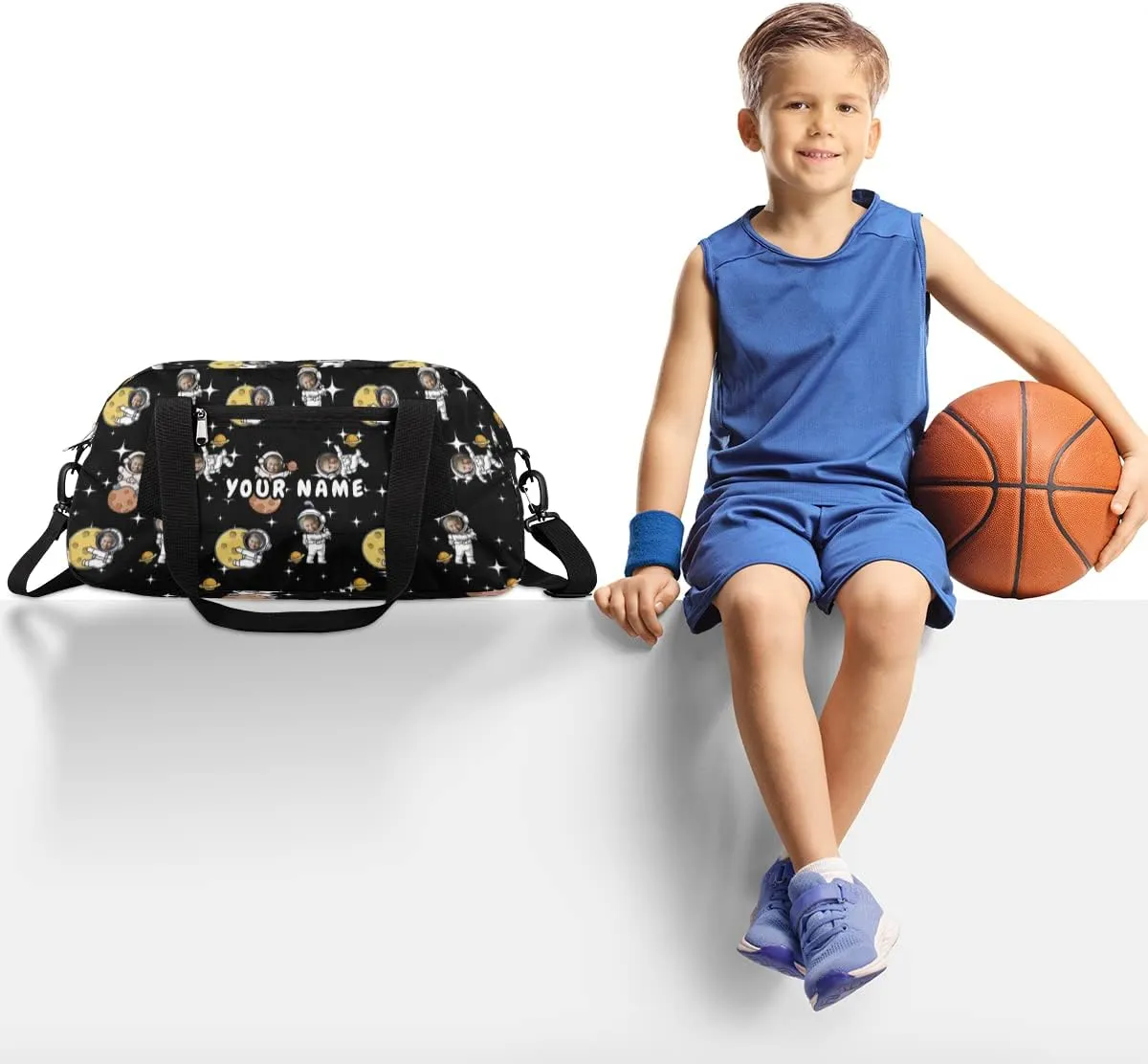 Astronaut Funny Face Personalized Kids Duffel Bag for Girls Boys, Astronauts Space Custom Dance Bag Overnight Small Duffel Bag Carry On Weekend Sports Travel Bag for School Practice Gymnastics Ballet