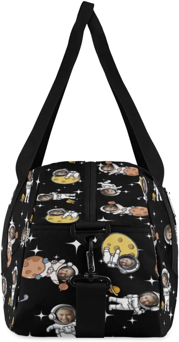 Astronaut Funny Face Personalized Kids Duffel Bag for Girls Boys, Astronauts Space Custom Dance Bag Overnight Small Duffel Bag Carry On Weekend Sports Travel Bag for School Practice Gymnastics Ballet