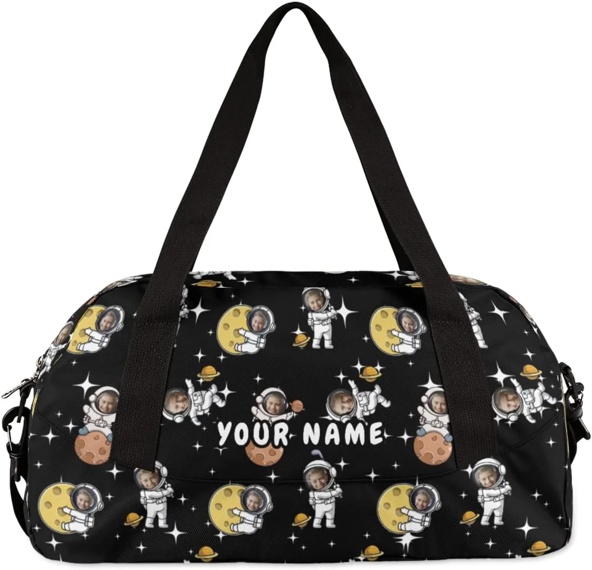 Astronaut Funny Face Personalized Kids Duffel Bag for Girls Boys, Astronauts Space Custom Dance Bag Overnight Small Duffel Bag Carry On Weekend Sports Travel Bag for School Practice Gymnastics Ballet