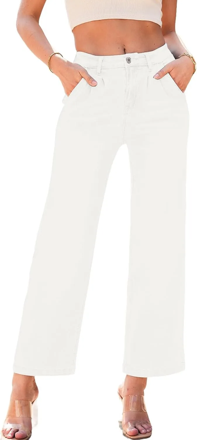 Astylish Women 2025 Wide Leg Jeans Cropped Jeans Stretchy High Waisted Baggy Loose Boyfriend Vintage Denim Pants
