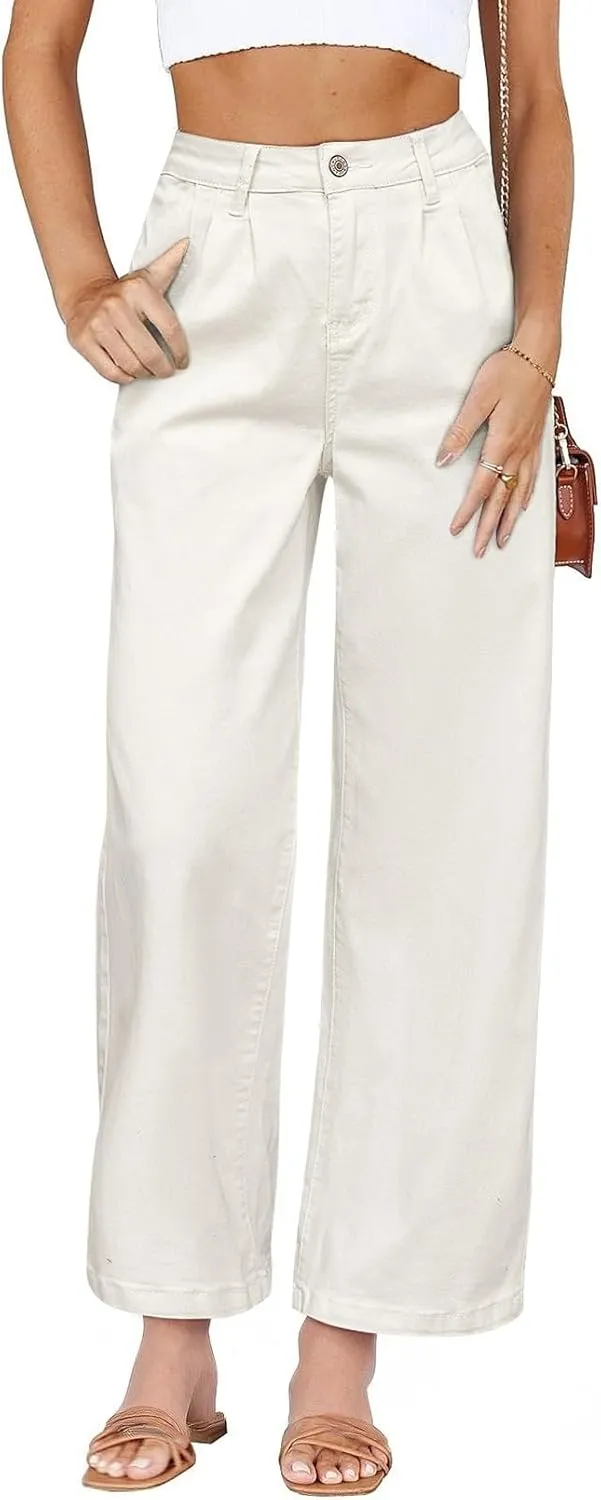 Astylish Women 2025 Wide Leg Jeans Cropped Jeans Stretchy High Waisted Baggy Loose Boyfriend Vintage Denim Pants