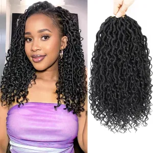 ATRAENTE Goddess Locs Crochet Hair 12 Inch 7 Packs Faux Locs Crochet Hair For Black Women Pre Looped Bohemian River With Curly Ends (12 Inch 7 Packs, #1B)