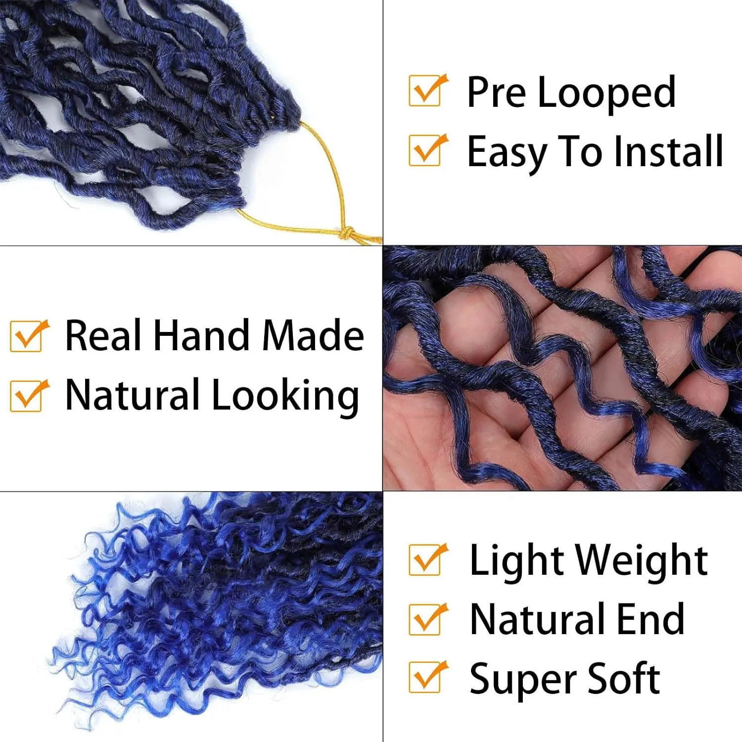 Atraente Goddess Locs Crochet Hair, 12 Inch 7 Packs Faux Locs Crochet Hair for Black Women, Pre-Looped Boho Hippie Crochet Locs with Curly Ends (12 Inch 7 Packs,1B/blue)