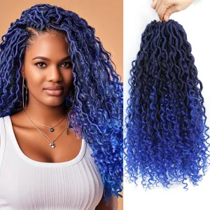 Atraente Goddess Locs Crochet Hair, 12 Inch 7 Packs Faux Locs Crochet Hair for Black Women, Pre-Looped Boho Hippie Crochet Locs with Curly Ends (12 Inch 7 Packs,1B/blue)