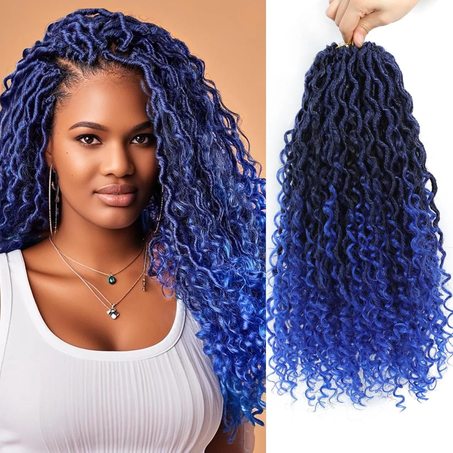 Atraente Goddess Locs Crochet Hair, 12 Inch 7 Packs Faux Locs Crochet Hair for Black Women, Pre-Looped Boho Hippie Crochet Locs with Curly Ends (12 Inch 7 Packs,1B/blue)