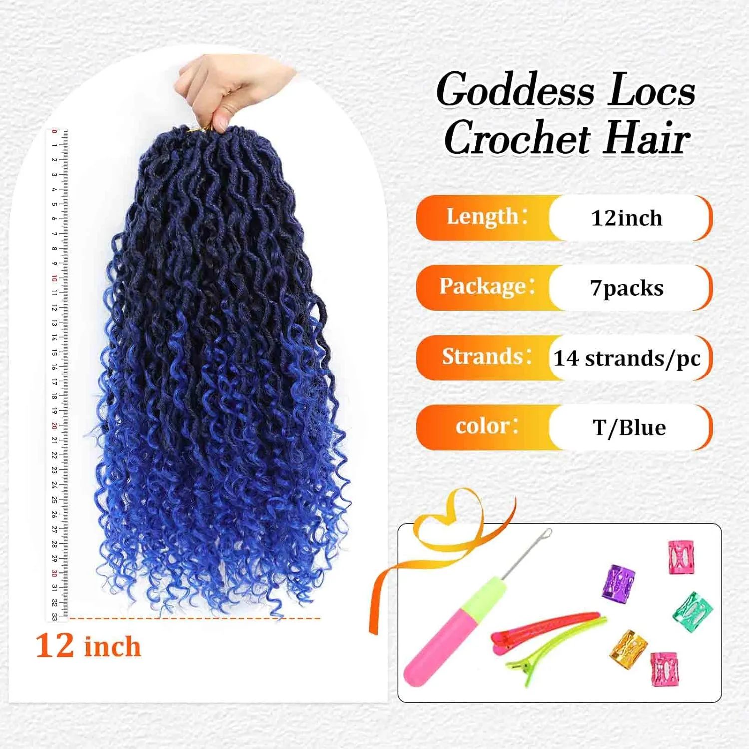 Atraente Goddess Locs Crochet Hair, 12 Inch 7 Packs Faux Locs Crochet Hair for Black Women, Pre-Looped Boho Hippie Crochet Locs with Curly Ends (12 Inch 7 Packs,1B/blue)