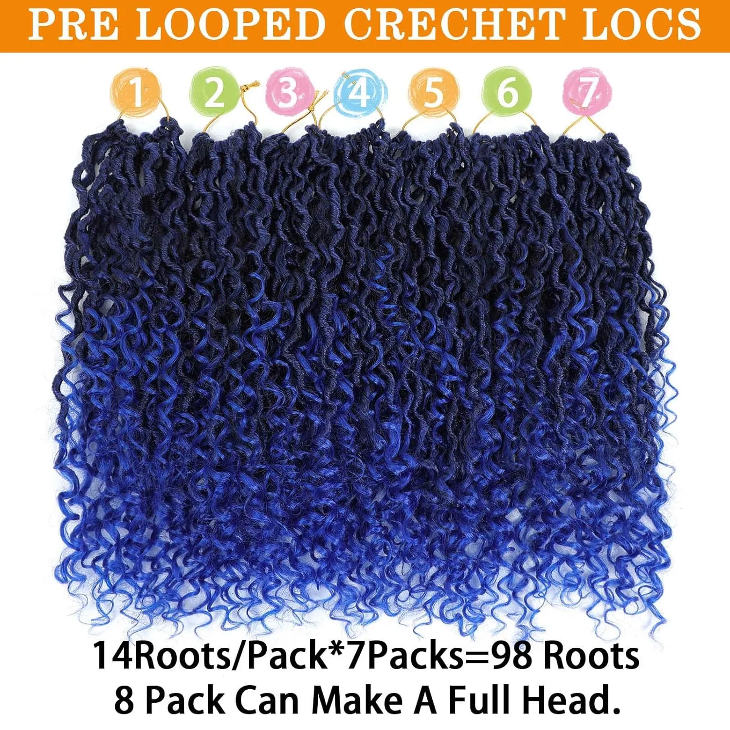Atraente Goddess Locs Crochet Hair, 12 Inch 7 Packs Faux Locs Crochet Hair for Black Women, Pre-Looped Boho Hippie Crochet Locs with Curly Ends (12 Inch 7 Packs,1B/blue)