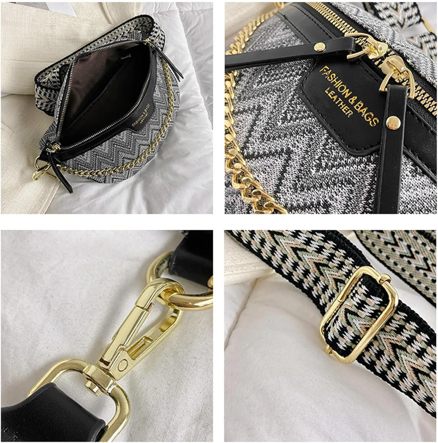 AuSion Minimalist Leather Crossbody Waist Bag for Women – Casual Chest Bag with Wide Adjustable Strap, Ethnic Style Hands-free Purse, Perfect for Everyday, Travel and Festival Wear