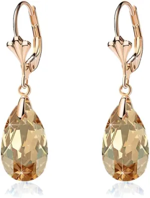 Austrian Crystal Teardrop Leverback Dangle Earrings for Women Fashion 14K Gold Plated Hypoallergenic Jewelry