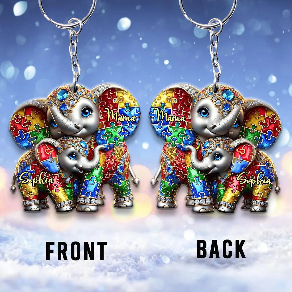 Autism Elephant Mom - Personalized Autism Awareness Keychain