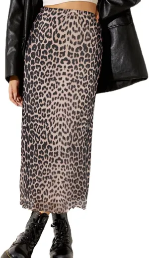 Avanova Women Ditsy Floral Bohemian Mesh Midi Skirt Elastic High Waisted Flowy Summer Long Skirt