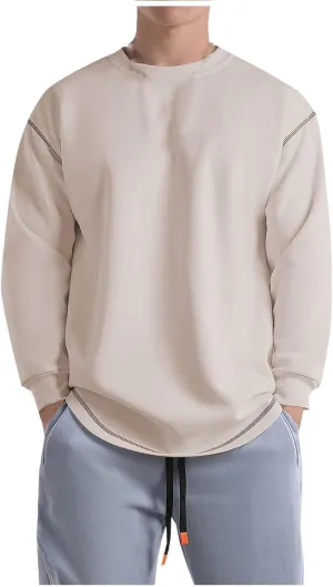 Aymnlox Mens Sweatshirts Fashion Solid Color Long Sleeve Cotton Sweatshirt Loose Fit Outdoor Casual Crewneck Pullover