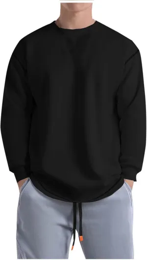 Aymnlox Mens Sweatshirts Fashion Solid Color Long Sleeve Cotton Sweatshirt Loose Fit Outdoor Casual Crewneck Pullover